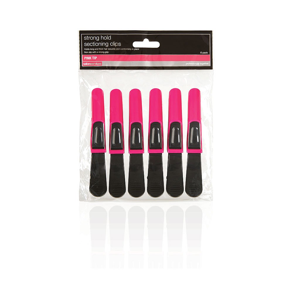 Salon Services Strong Hold Section Clips Pink and Black Pack of 6