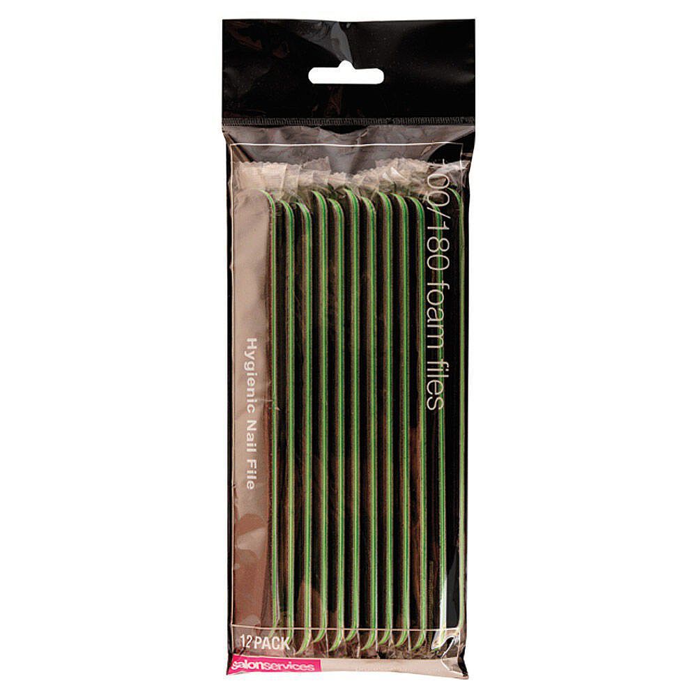 Salon Services Foam Nail File Black 100/180 Grit Pack of 12 Nail Files, Blocks & Buffers