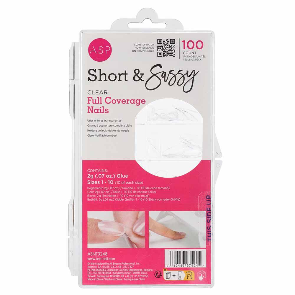 ASP Short & Sassy Clear Full Coverage Nails, 100 PK Tips
