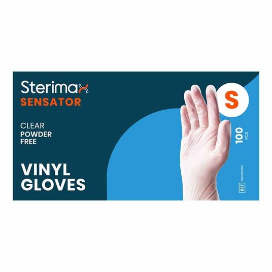 Sterimax Sensator&reg; Vinyl Disposable Clear Gloves - Small, Pack 100