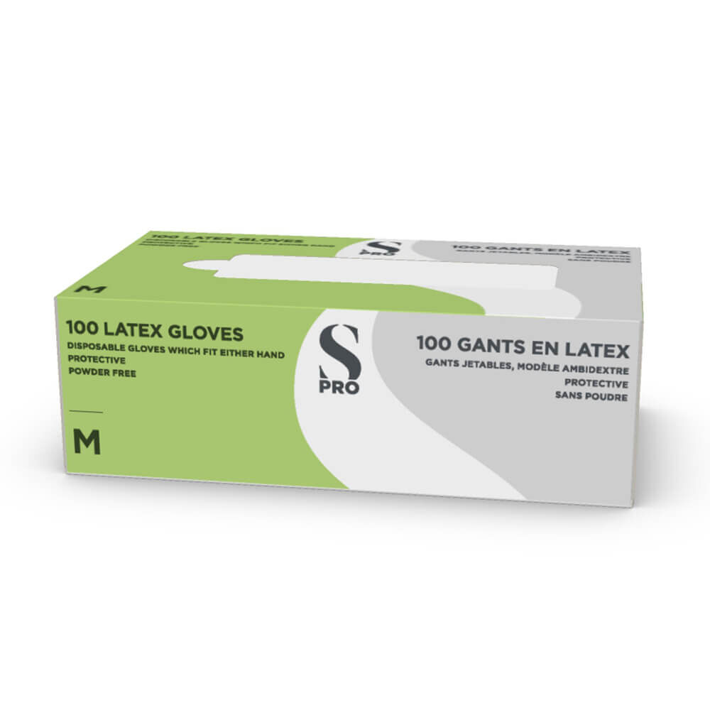 S-PRO Powder-Free Latex Gloves, Medium, Pack of 100