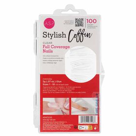 ASP Stylish Coffin Clear Full Coverage Nails, 100 PK Tips