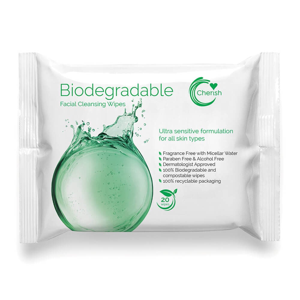 Cherish Biodegradable Facial Cleansing Wipes, Pack of 20