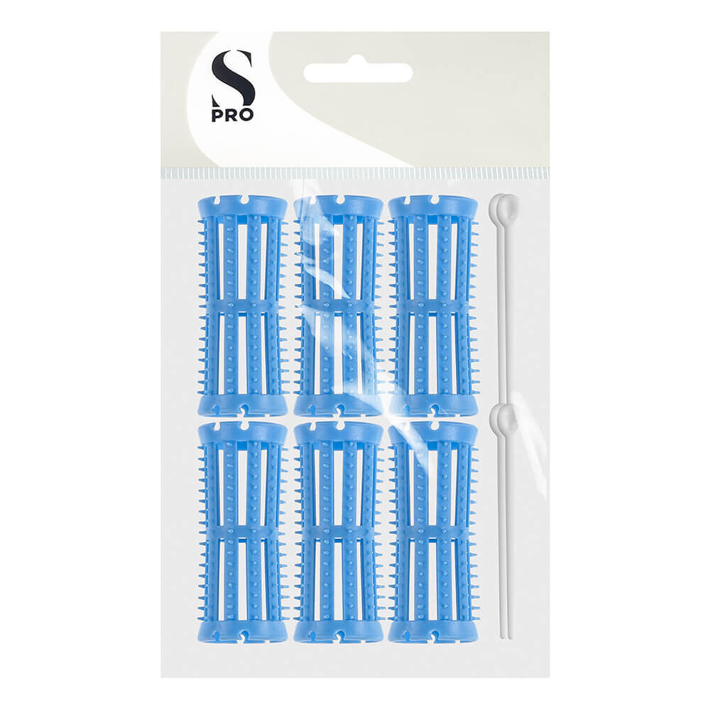 S PRO Plastic Setting Rollers Blue 26mm Pack of 6 Hair Rollers Sally Beauty