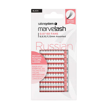 Salon System Marvelash 0.07 6D Fan Lashes, Assorted Length, Russian Volume Black Each