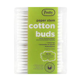 Pretty 100% Biodegradable Paper Stem Cotton Buds, Pack of 100