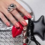 Andreia Professional Hybrid Gel Nail Polish Charmed Collection - Fusion Color H91 Coral with Soft Gold Shimmers, 10.5ml