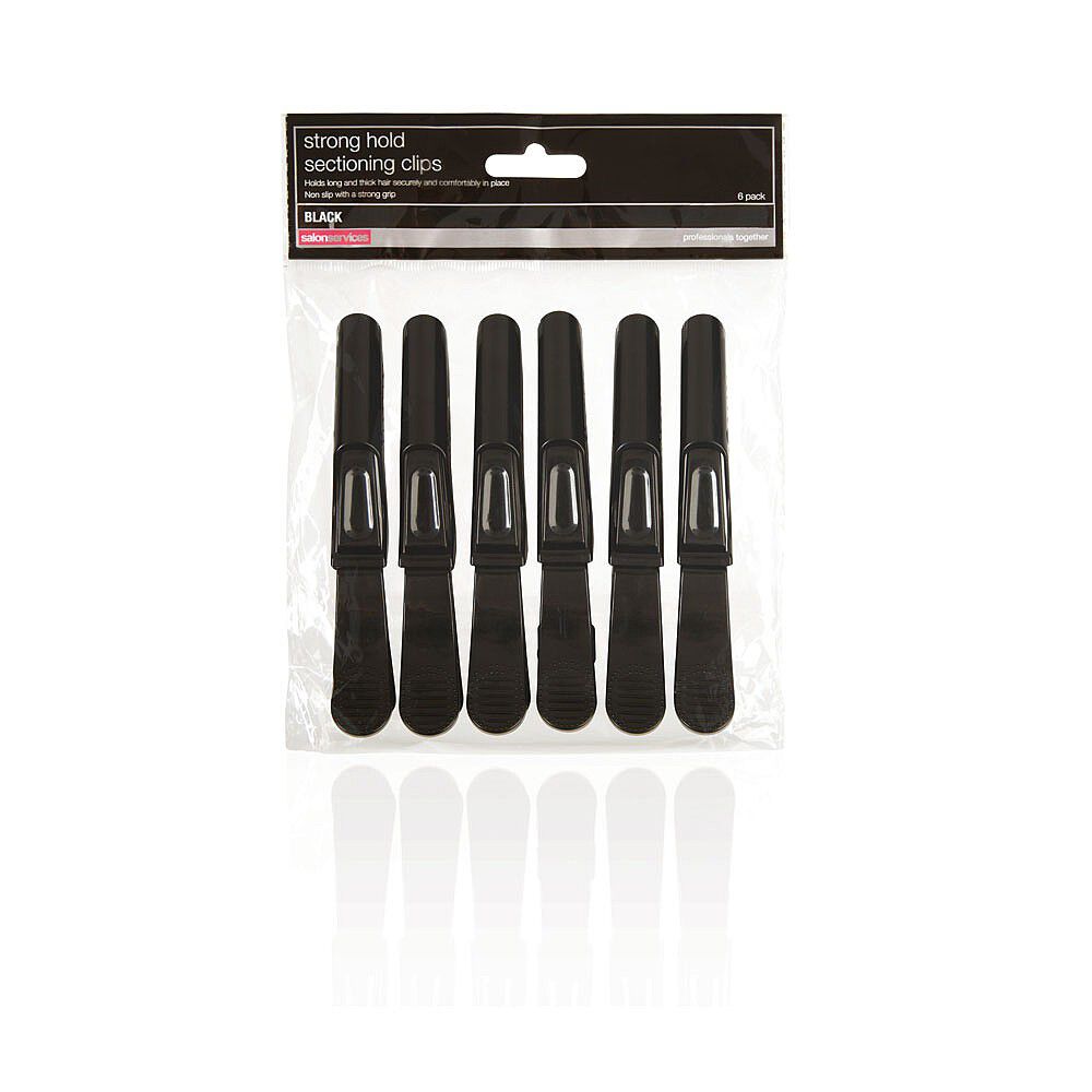 Salon Services Strong Hold Sectioning Clips, Black, Pack of 6