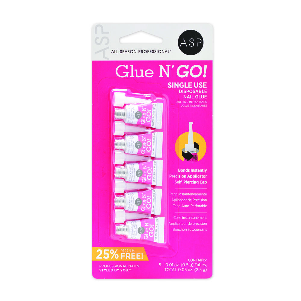 ASP Glue N' GO!, Nail Glue Clear Pack of 5 Nail Tips, Forms & Glue