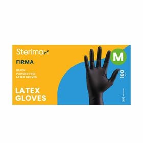 Sterimax Firma&reg; Latex Disposable Black Gloves - Medium, Pack of 100