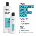 Nioxin System 3 Scalp + Hair Thickening Shampoo for Coloured, Dry and Damaged Hair with Light Thinning 1L
