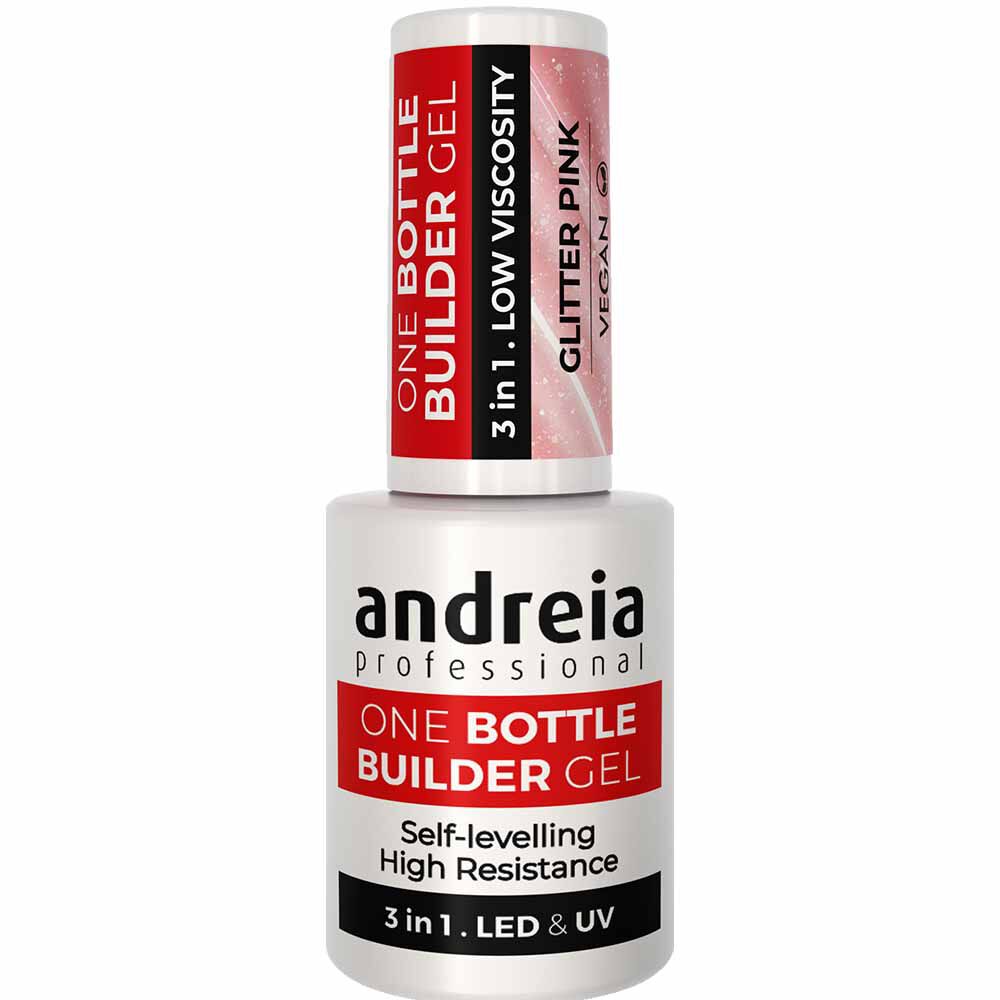 Andreia Professional One Bottle Builder Gel 3 In 1 - Low Viscosity Builder Gel Glitter Pink, 14ml