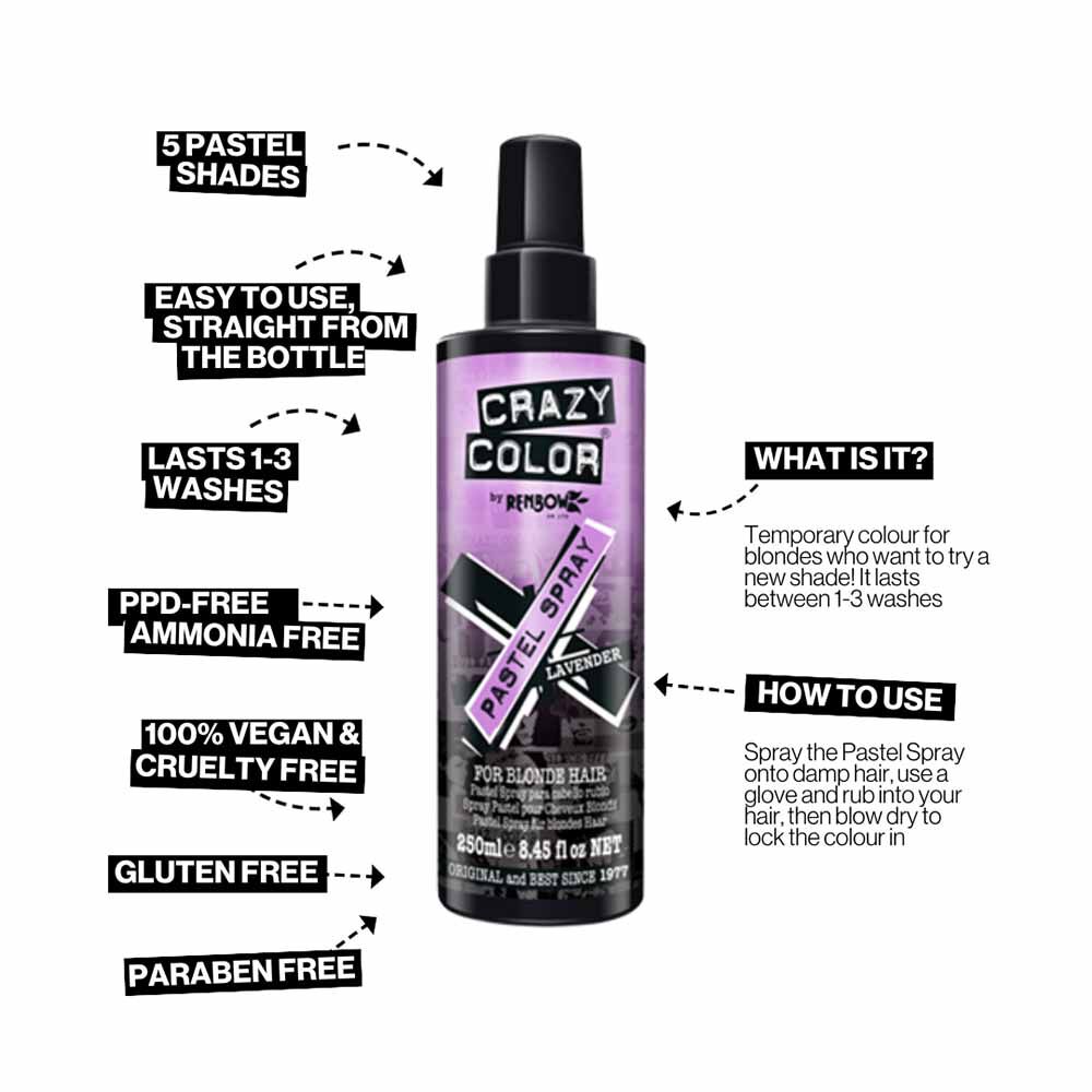 Crazy Color Pastel Spray Temporary Hair Colour Lavender 250ml