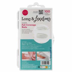 ASP Long & Luxurious Clear Full Coverage Nails, 100 PK Tips