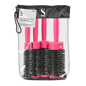 S-PRO Heat Retainer Brush Set, Pack of 4, Pink