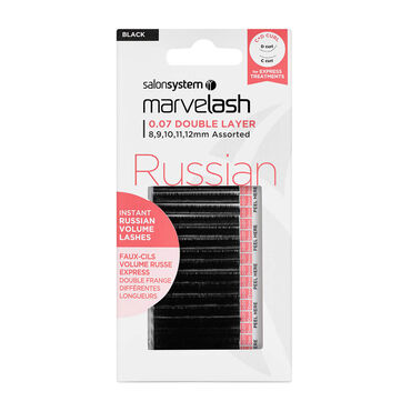 Salon System Marvelash Russian C+D Curl Lashes, 0.07 Double Layer, Assorted Length Black Each