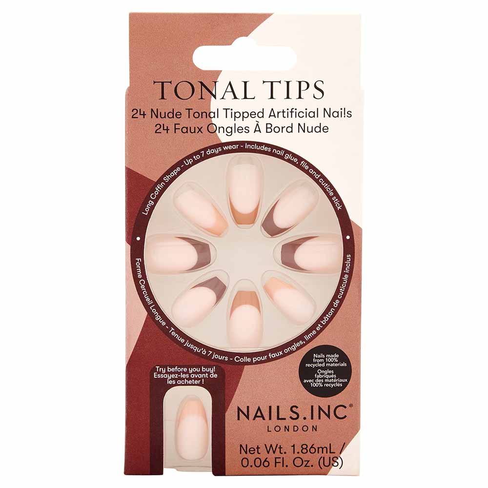 Nails Inc Pro Tonal Tips Nude French Manicure Artificial Nails, Pack 24 Nails & Glue 1.86ml
