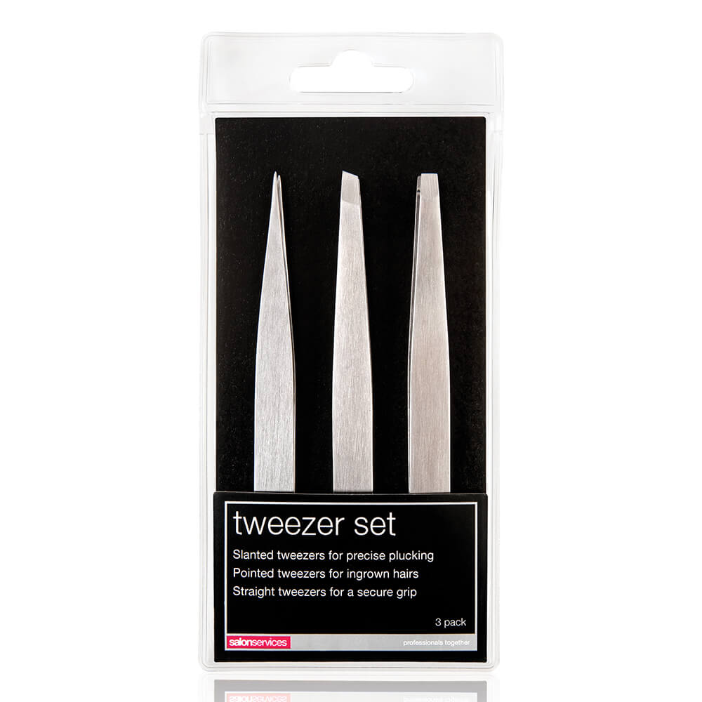 Salon Services Slanted, Pointed & Straight Tweezer Set, Pack of 3