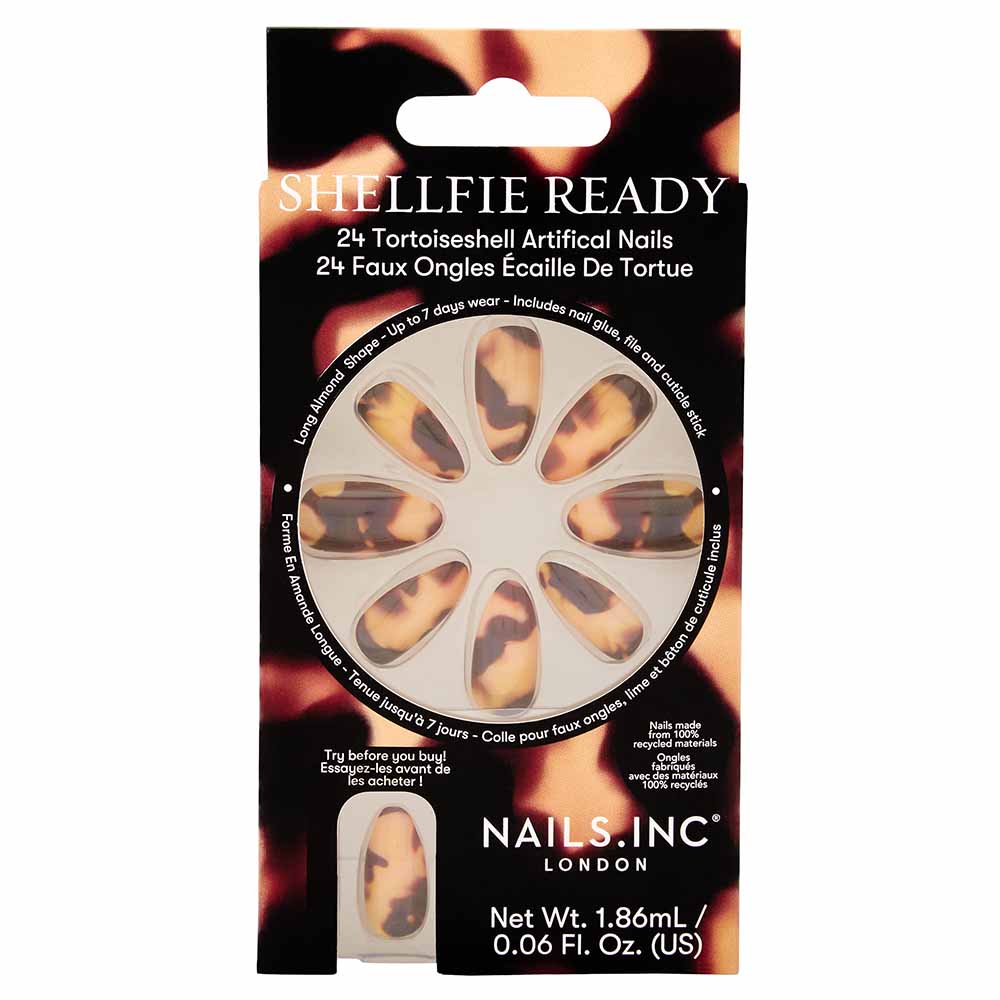Nails Inc Pro Shellfie Ready Tortoiseshell Artificial Nails, Pack 24 Nails & Glue 1.86ml