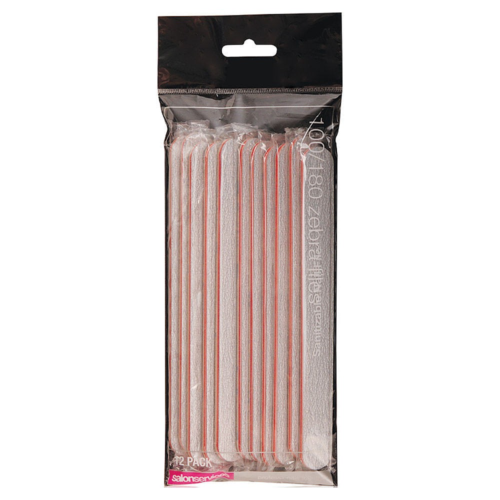 Salon Services Zebra Straight Nail File 180/180 Grit Pack of 12